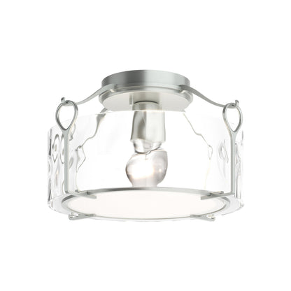 Bow Drum Semi Flush Mount Ceiling Light in Vintage Platinum/Water Glass (Medium).