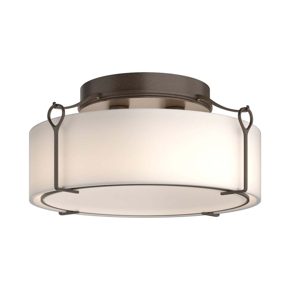 Bow Drum Semi Flush Mount Ceiling Light in Bronze/Opal Glass (Large).