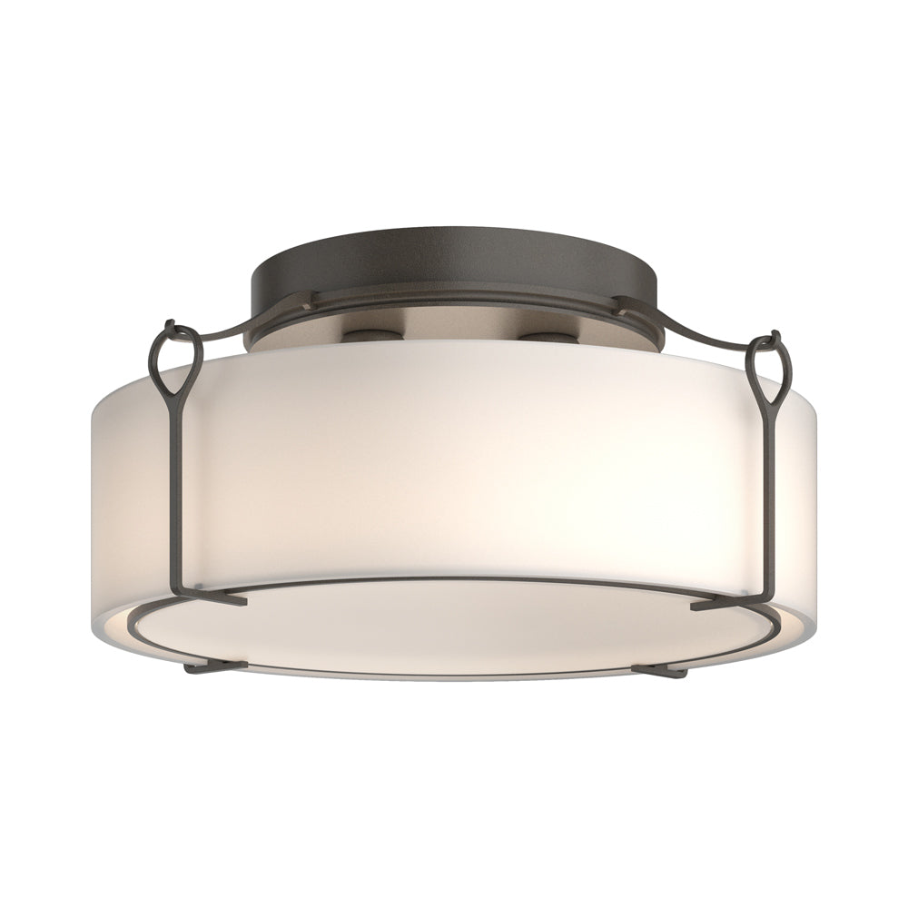 Bow Drum Semi Flush Mount Ceiling Light in Dark Smoke/Opal Glass (Large).