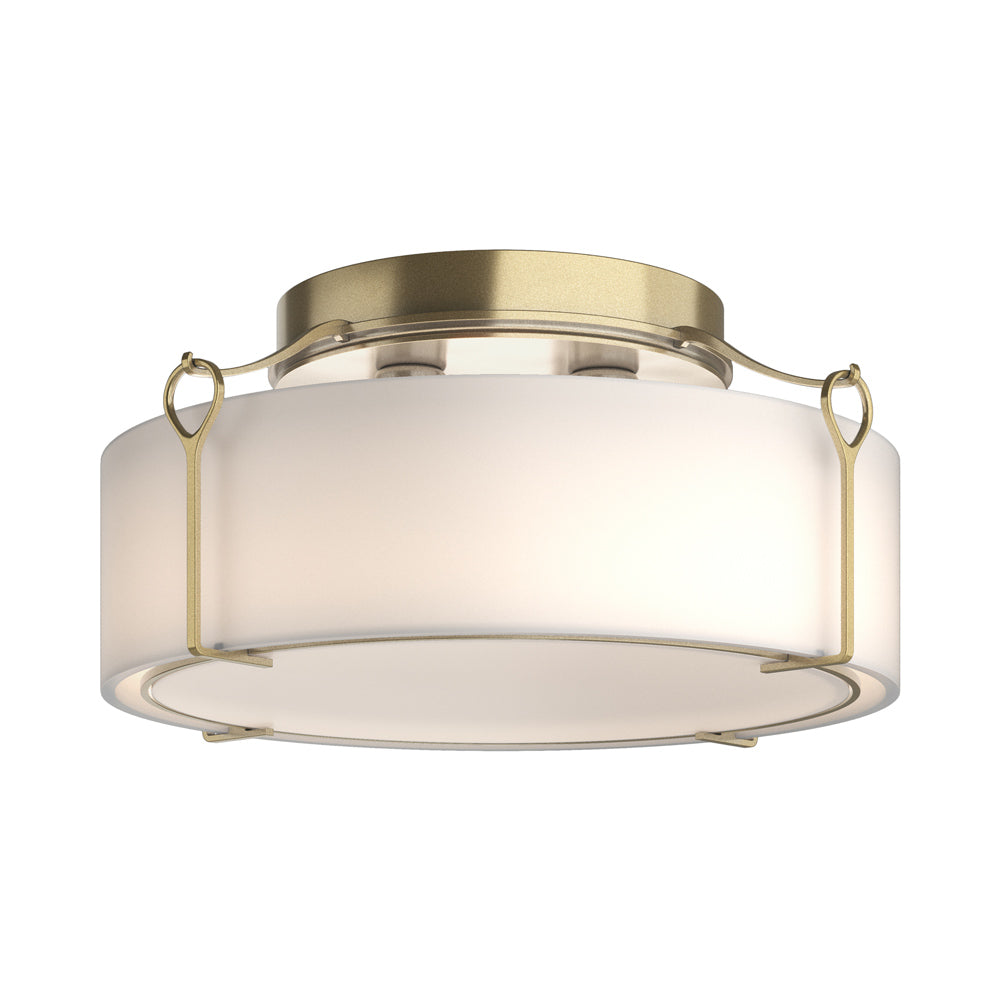 Bow Drum Semi Flush Mount Ceiling Light in Modern Brass/Opal Glass (Large).