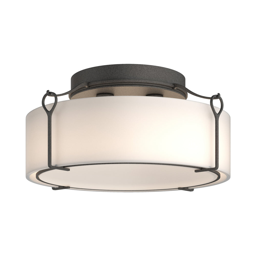 Bow Drum Semi Flush Mount Ceiling Light in Natural Iron/Opal Glass (Large).