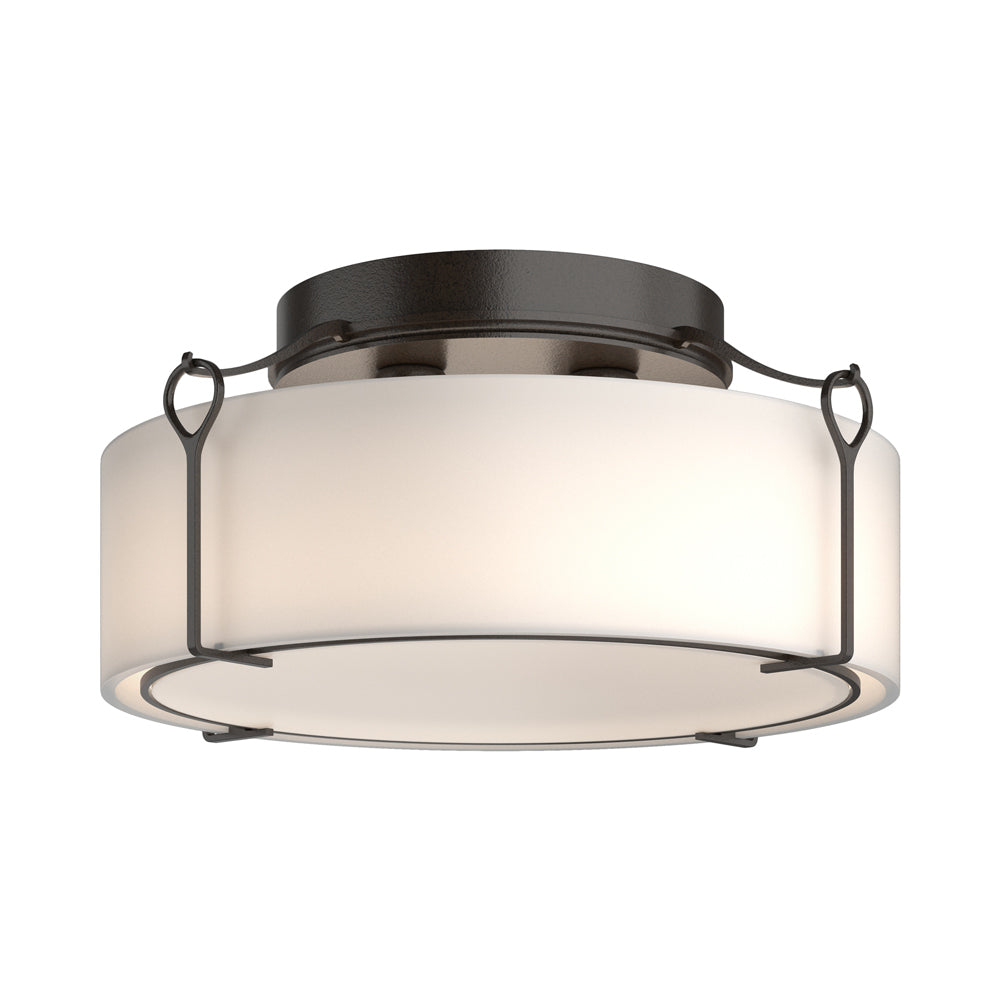 Bow Drum Semi Flush Mount Ceiling Light in Oil Rubbed Bronze/Opal Glass (Large).