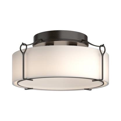 Bow Drum Semi Flush Mount Ceiling Light in Oil Rubbed Bronze/Opal Glass (Large).