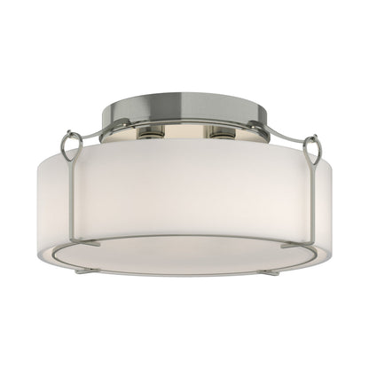 Bow Drum Semi Flush Mount Ceiling Light in Sterling/Opal Glass (Large).