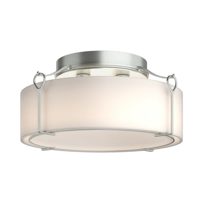 Bow Drum Semi Flush Mount Ceiling Light in Vintage Platinum/Opal Glass (Large).