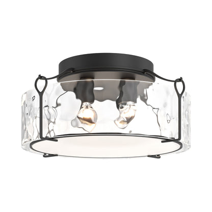 Bow Drum Semi Flush Mount Ceiling Light in Black/Water Glass (Large).