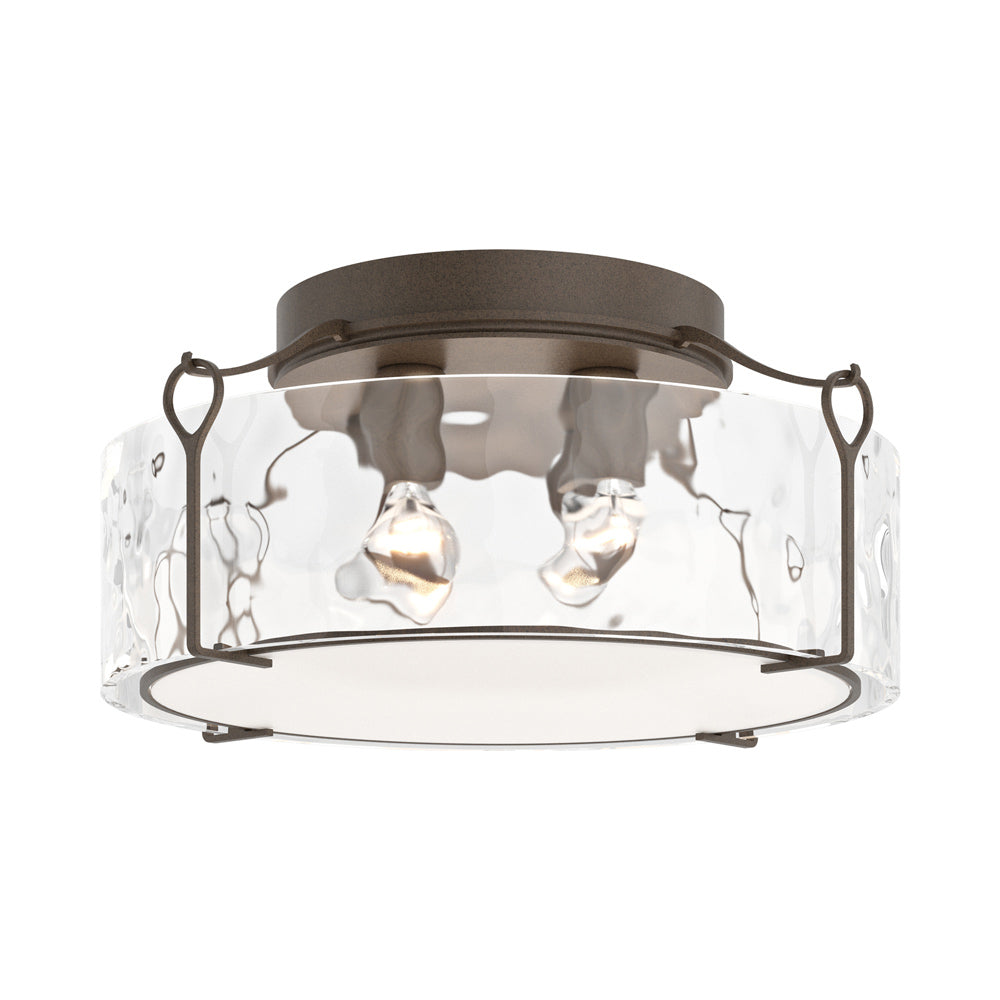 Bow Drum Semi Flush Mount Ceiling Light in Bronze/Water Glass (Large).