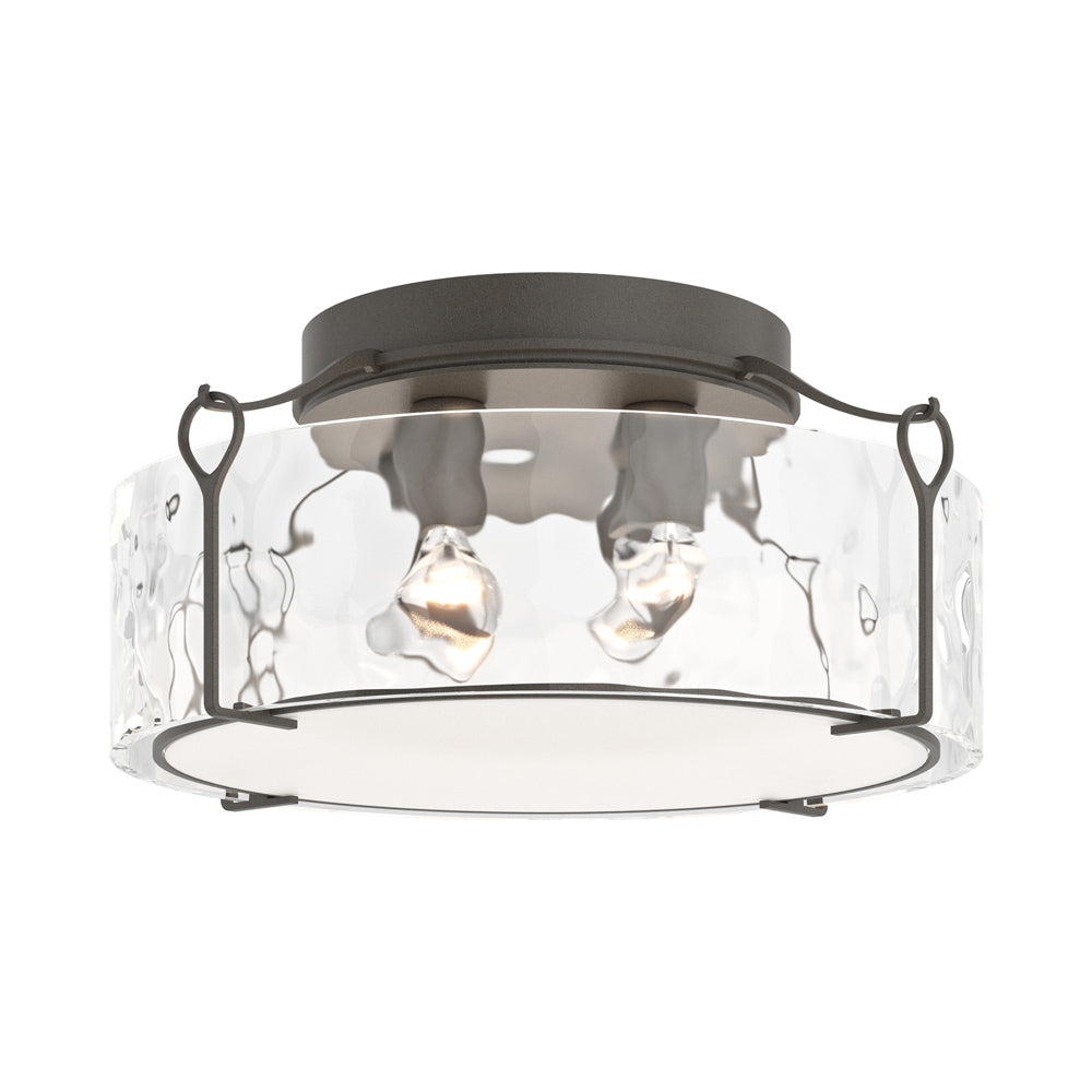 Bow Drum Semi Flush Mount Ceiling Light in Dark Smoke/Water Glass (Large).