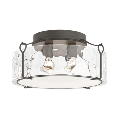 Bow Drum Semi Flush Mount Ceiling Light in Dark Smoke/Water Glass (Large).