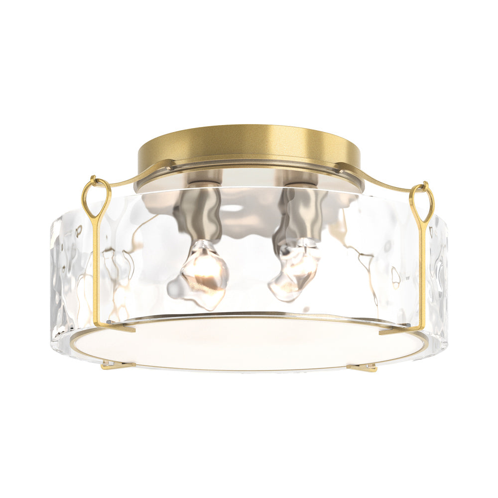 Bow Drum Semi Flush Mount Ceiling Light in Modern Brass/Water Glass (Large).