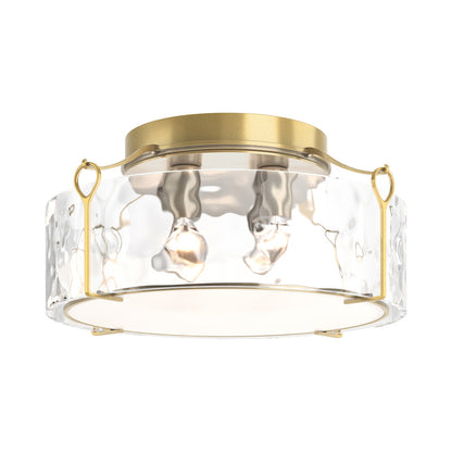 Bow Drum Semi Flush Mount Ceiling Light in Modern Brass/Water Glass (Large).