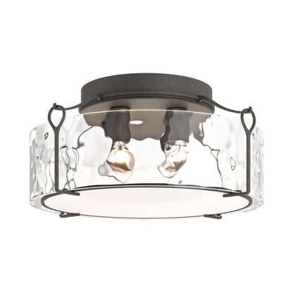 Bow Drum Semi Flush Mount Ceiling Light in Natural Iron/Water Glass (Large).