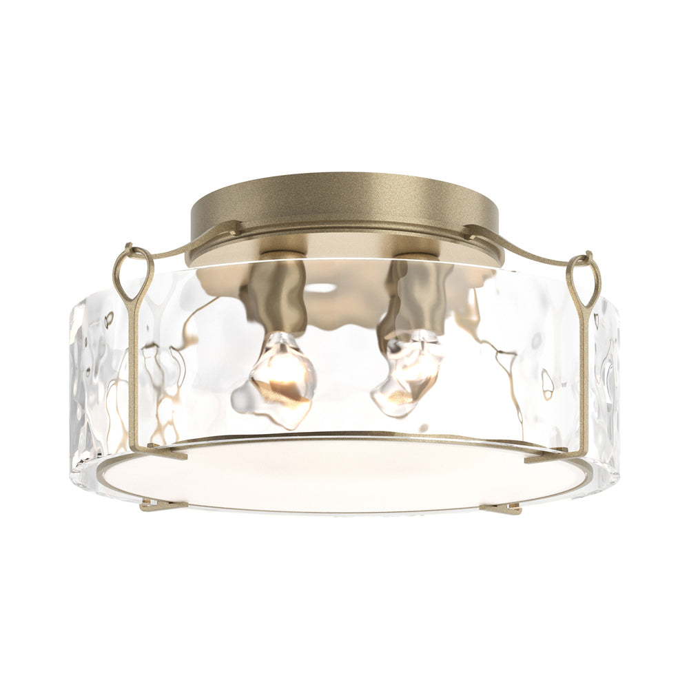 Bow Drum Semi Flush Mount Ceiling Light in Soft Gold/Water Glass (Large).