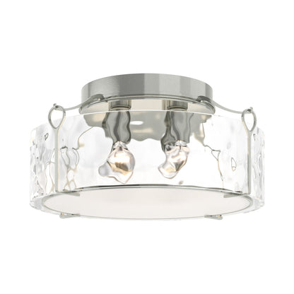 Bow Drum Semi Flush Mount Ceiling Light in Sterling/Water Glass (Large).