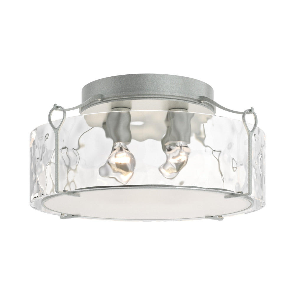 Bow Drum Semi Flush Mount Ceiling Light in Vintage Platinum/Water Glass (Large).
