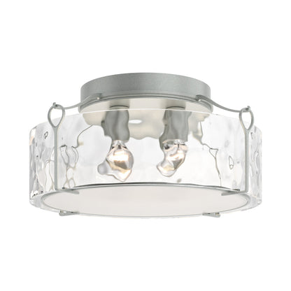 Bow Drum Semi Flush Mount Ceiling Light in Vintage Platinum/Water Glass (Large).