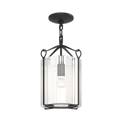 Bow Semi Flush Mount Ceiling Light in Black/Clear Glass.