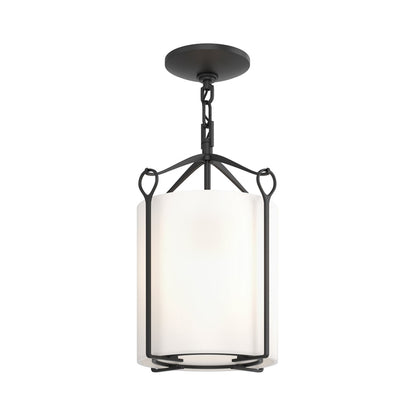 Bow Semi Flush Mount Ceiling Light in Black/Opal Glass.