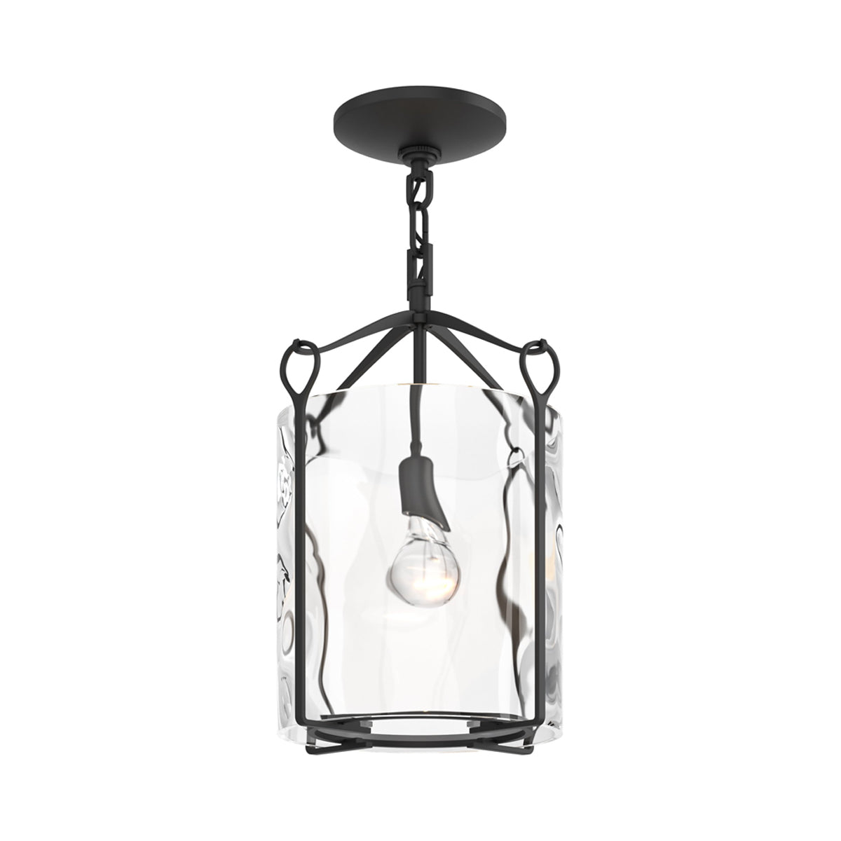 Bow Semi Flush Mount Ceiling Light in Black/Water Glass.