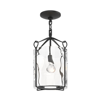 Bow Semi Flush Mount Ceiling Light in Black/Water Glass.