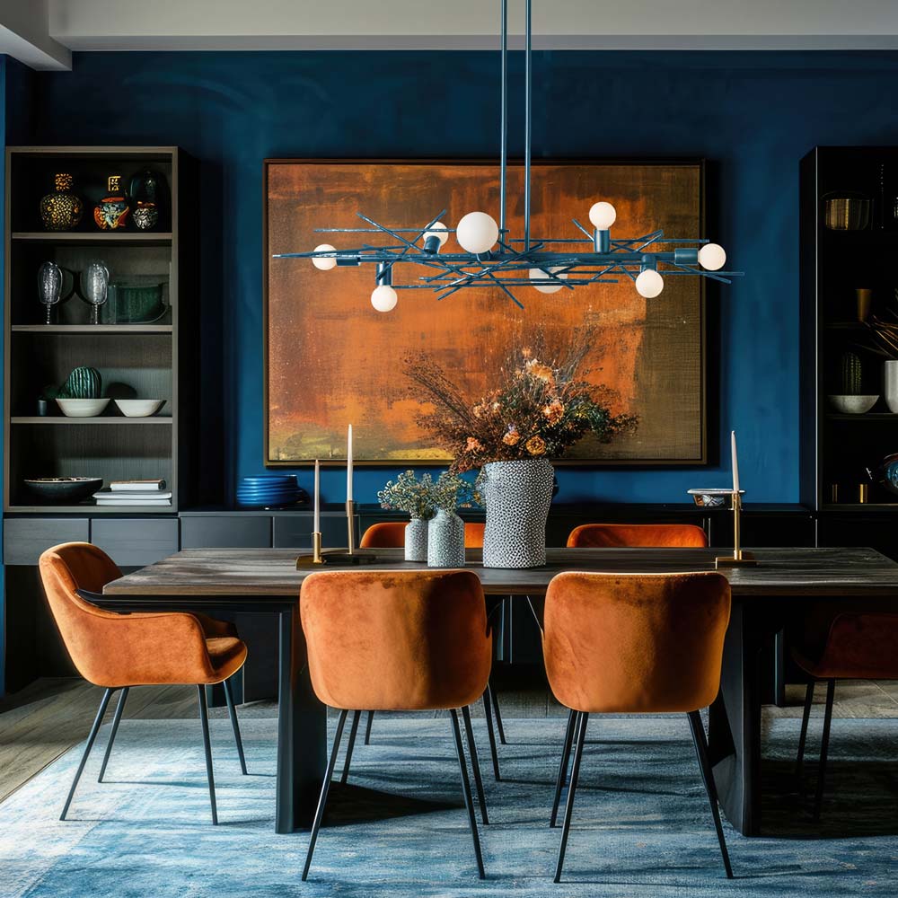 Brindille Linear Pendant Light in dining room.