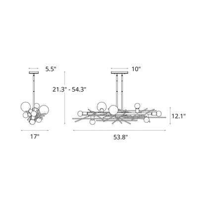 Brindille Linear Pendant Light - line drawing.