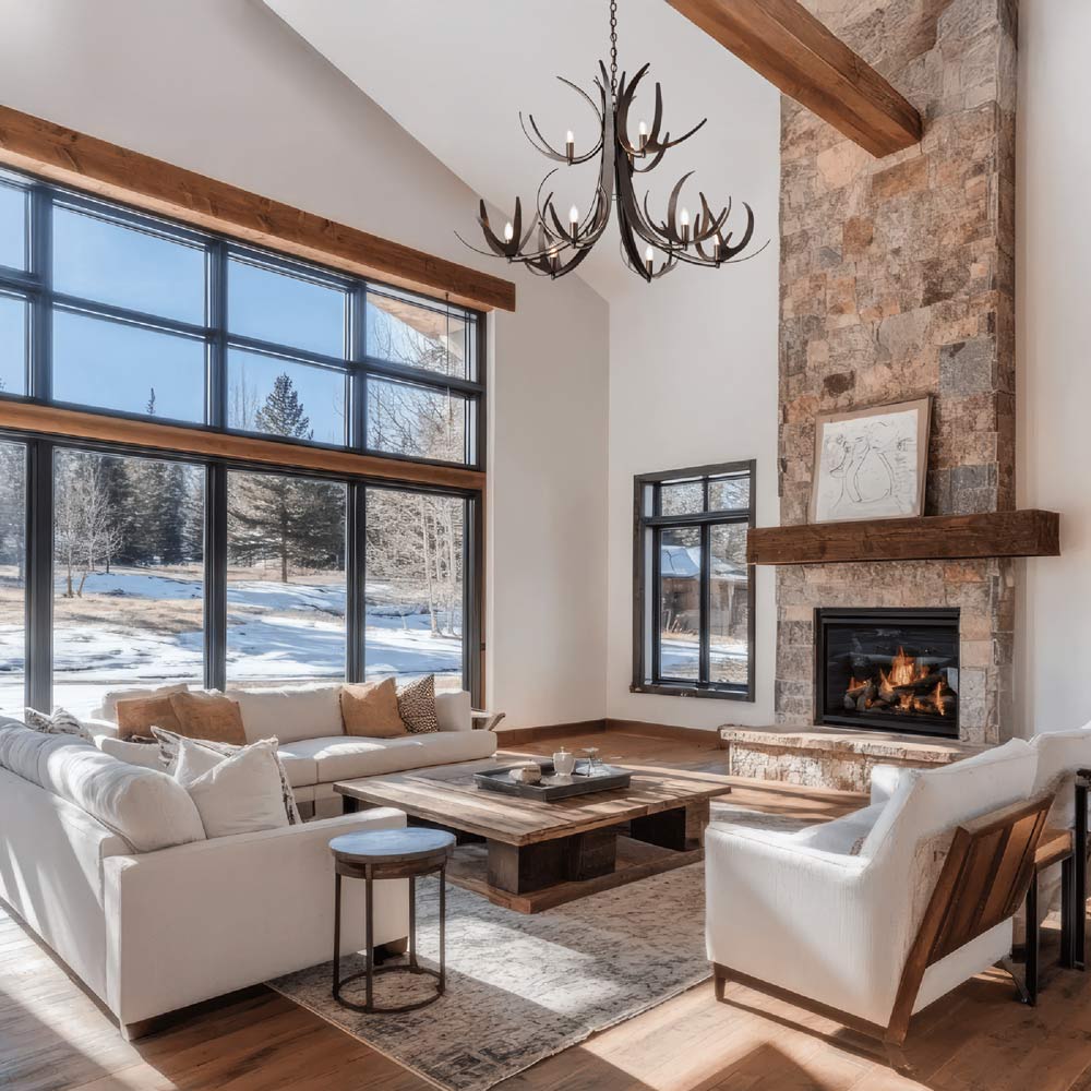 Caribou Chandelier in living room.