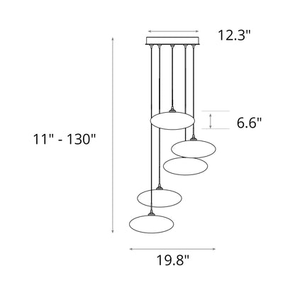 Clouds Round Pendant Light - line drawing.