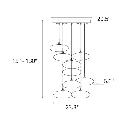 Clouds Round Pendant Light - line drawing.