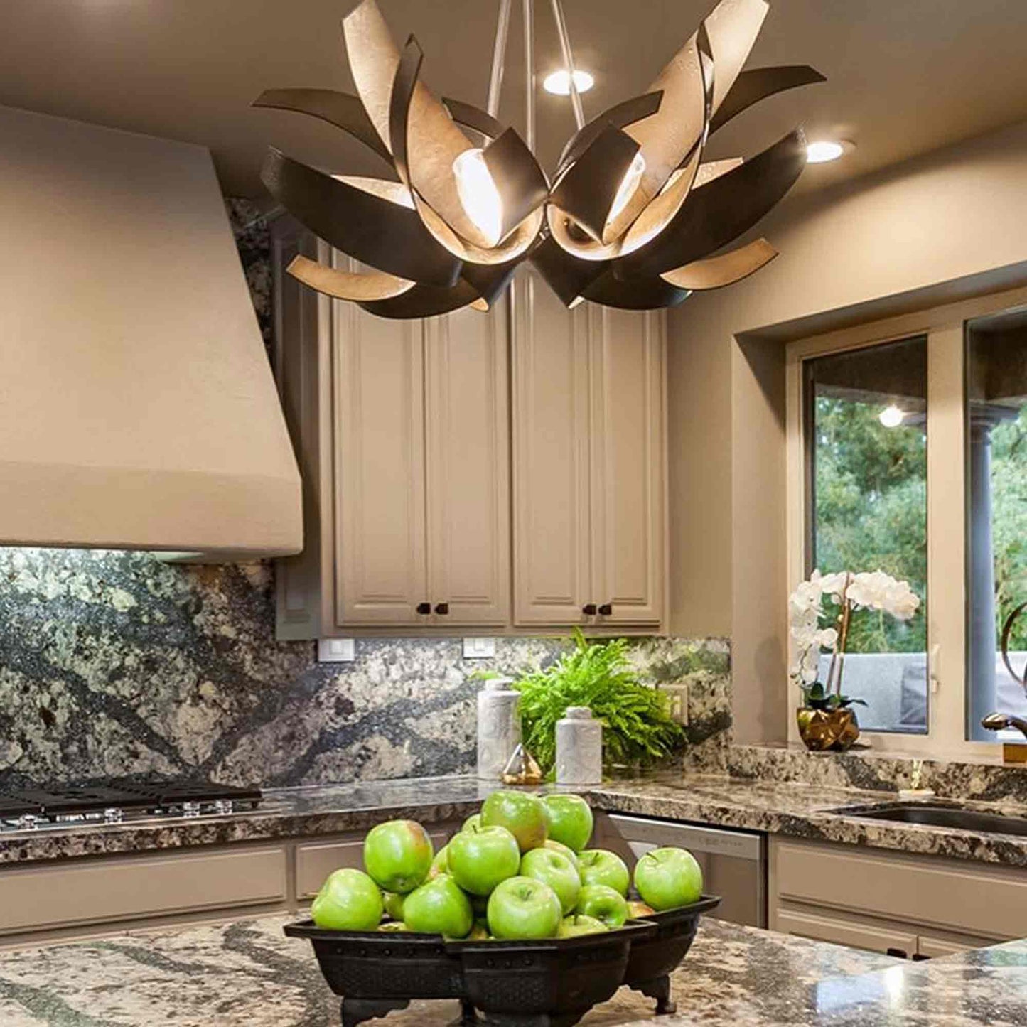 Corona Brass Accent Pendant Light in kitchen.