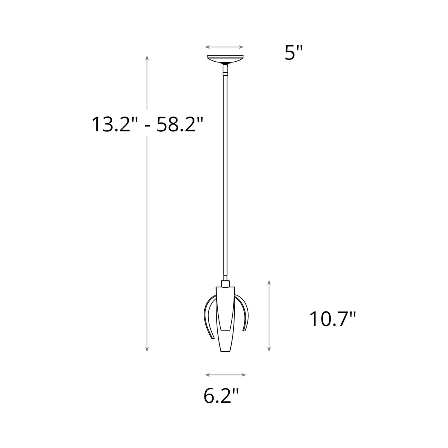 Corona Single Mini Pendant Light - line drawing.