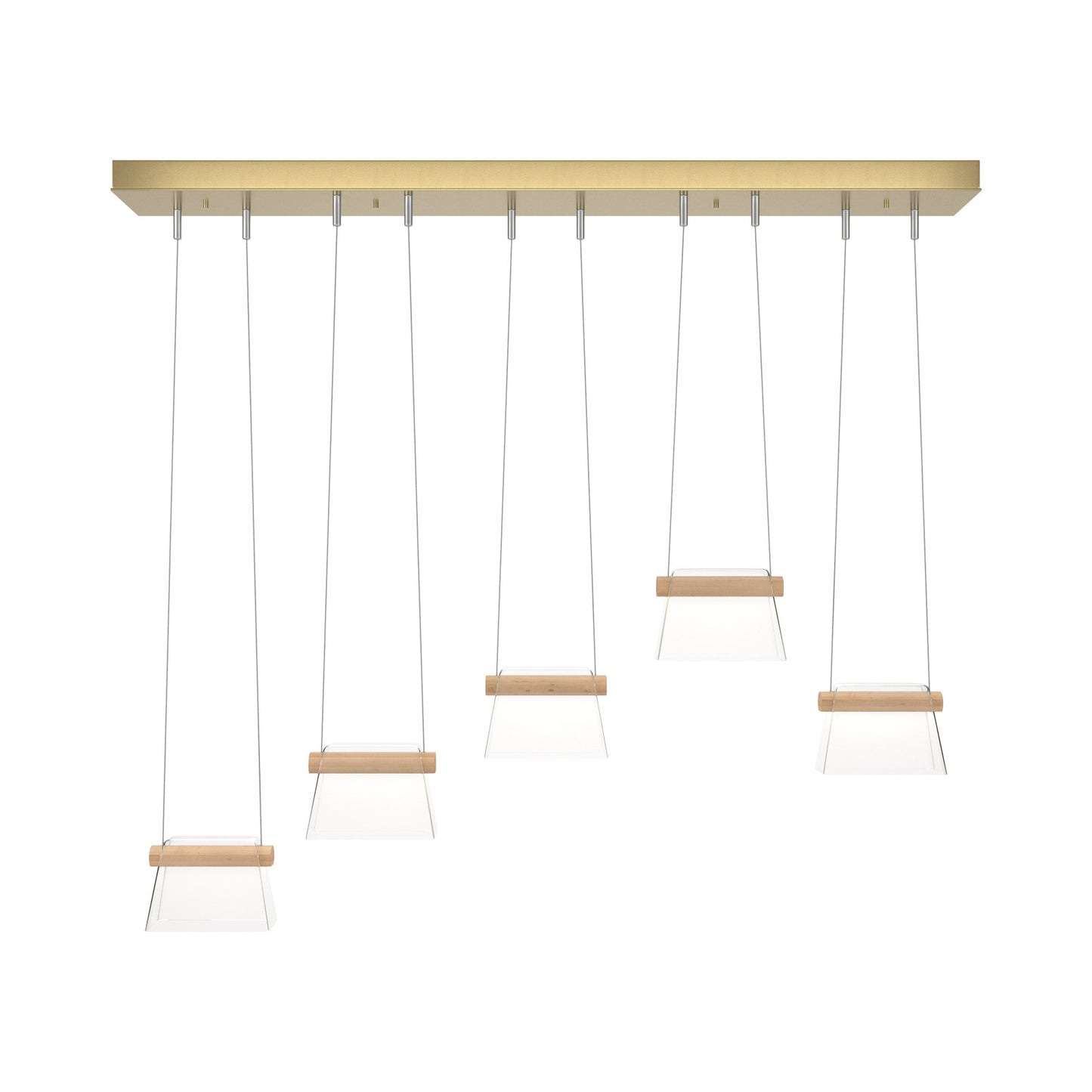 Cowbell LED Linear Pendant Light in Modern Brass/Clear Glass.