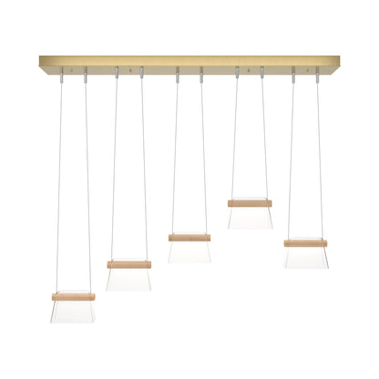 Cowbell LED Linear Pendant Light in Modern Brass/Clear Glass.