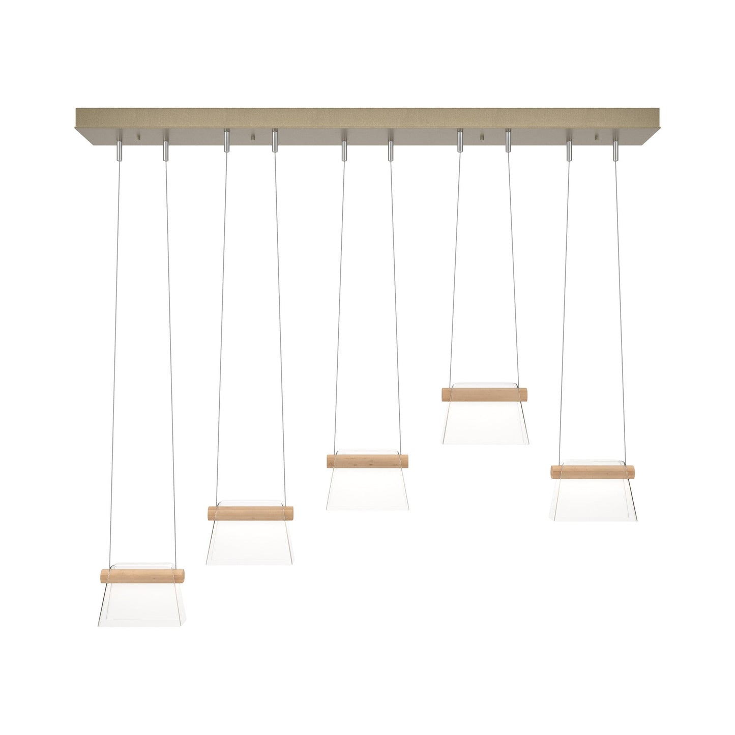 Cowbell LED Linear Pendant Light in Soft Gold/Clear Glass.