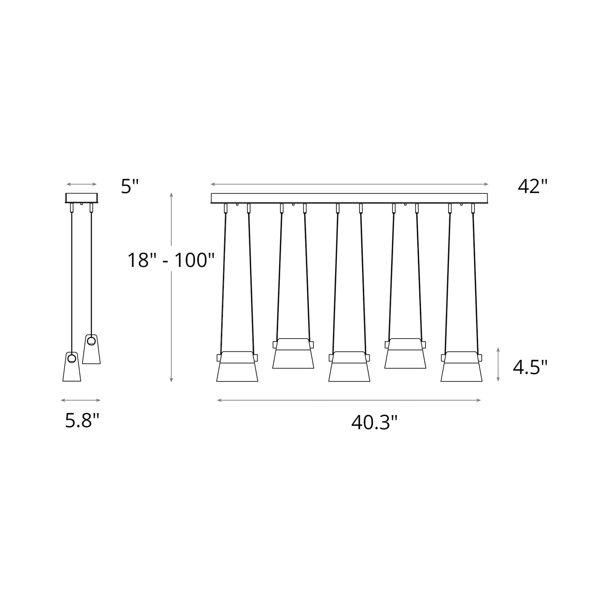 Cowbell LED Linear Pendant Light - line drawing.