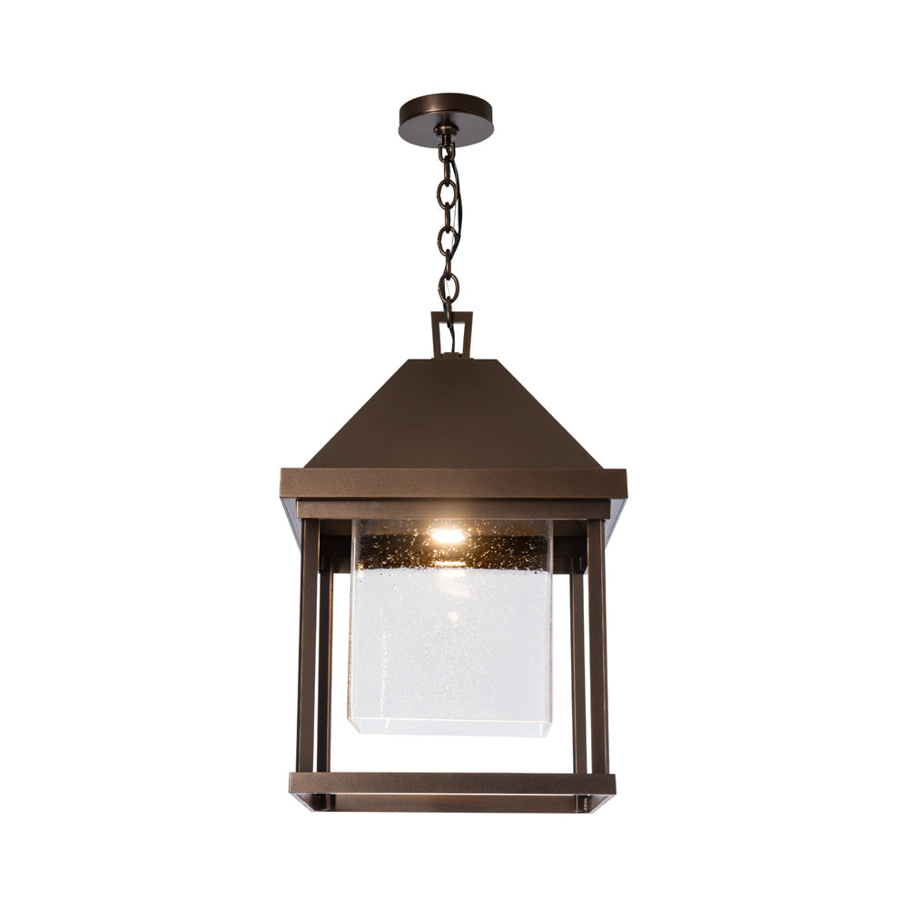 Dorset Outdoor Pendant Light in Bronze/Seeded Clear Glass.