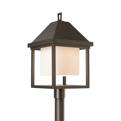 Dorset Outdoor Post Light in Coastal Dark Smoke/Opal Glass.