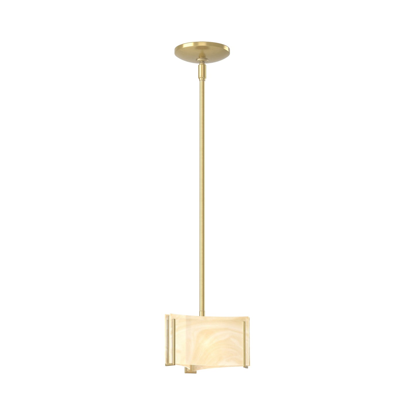 Exos Delta Pendant Light in Modern Brass (Amber Swirl Glass).