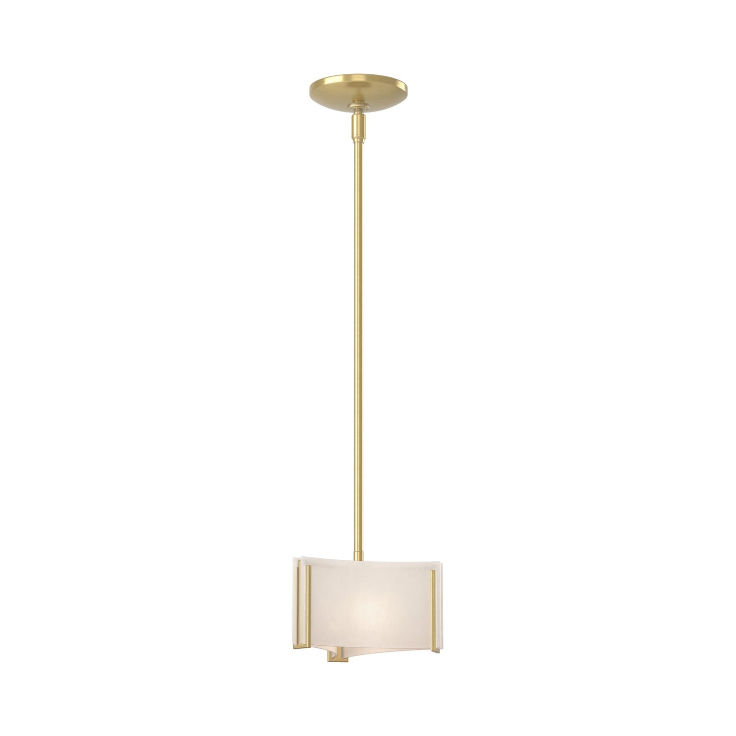 Exos Delta Pendant Light in Modern Brass (White Art Glass).