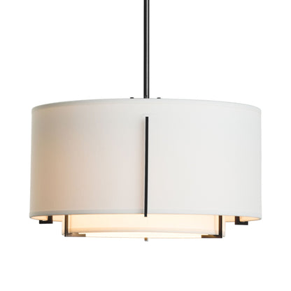 Exos Double Shade Pendant Light in Black (Medium/Natural Anna).