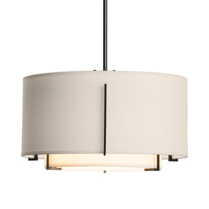 Exos Double Shade Pendant Light in Black (Medium/Natural Anna/Flax).