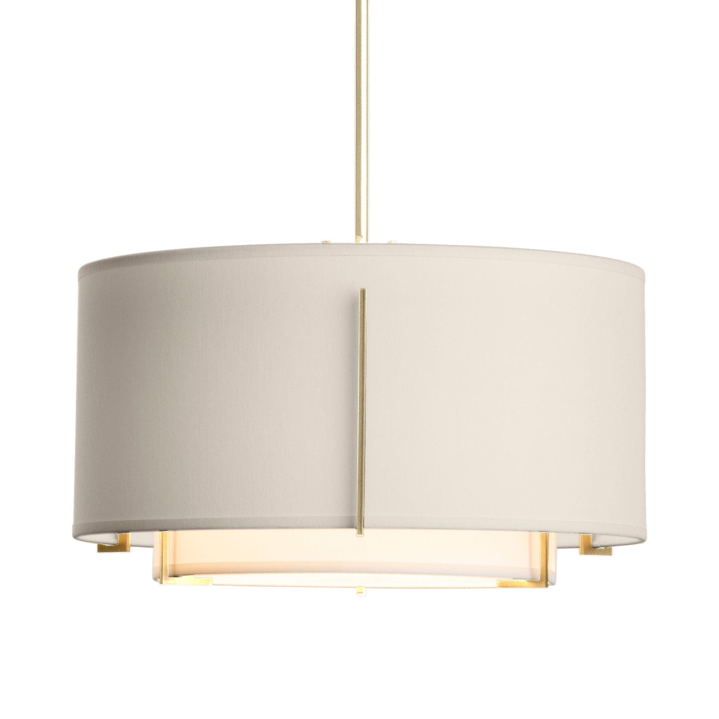 Exos Double Shade Pendant Light in Modern Brass (Medium/Natural Anna/Flax).