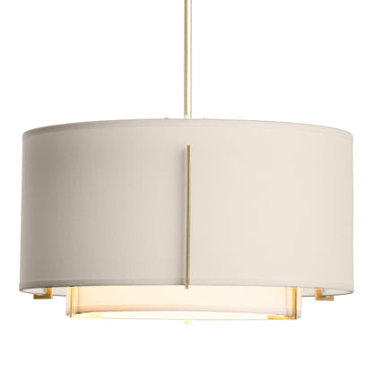 Exos Double Shade Pendant Light in Modern Brass (Large/Natural Anna/Flax).