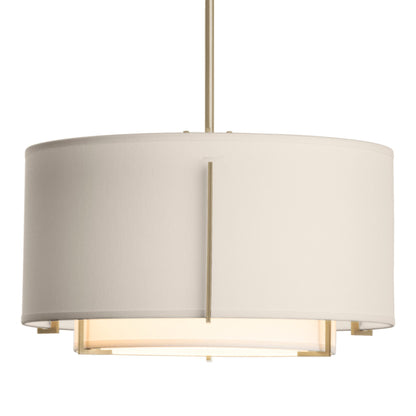 Exos Double Shade Pendant Light in Soft Gold (Large/Natural Anna/Flax).