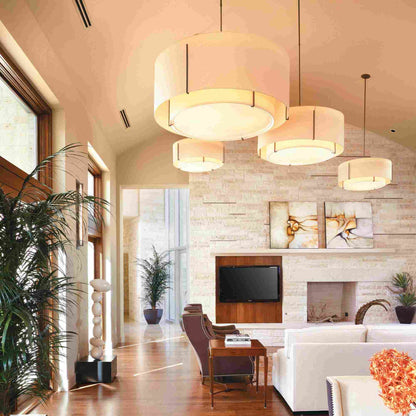 Exos Double Shade Pendant Light in living room.