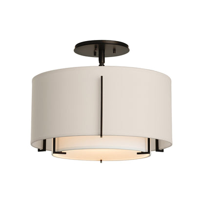 Exos Double Shade Semi Flush Mount Ceiling Light in Black/Natural Anna/Flax (Small).