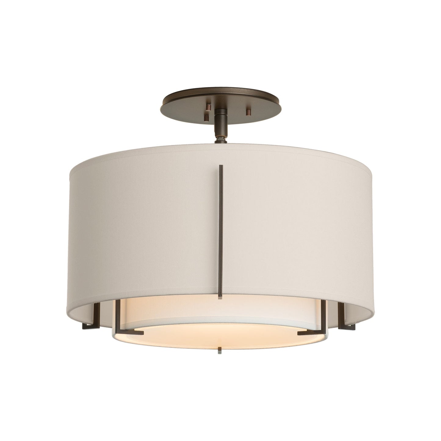 Exos Double Shade Semi Flush Mount Ceiling Light in Dark Smoke/Natural Anna/Flax (Small).