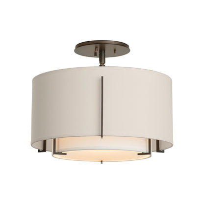 Exos Double Shade Semi Flush Mount Ceiling Light in Dark Smoke/Natural Anna/Flax (Small).