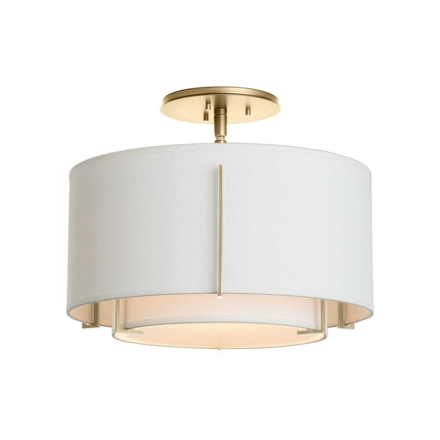 Exos Double Shade Semi Flush Mount Ceiling Light in Modern Brass/Natural Anna (Small).