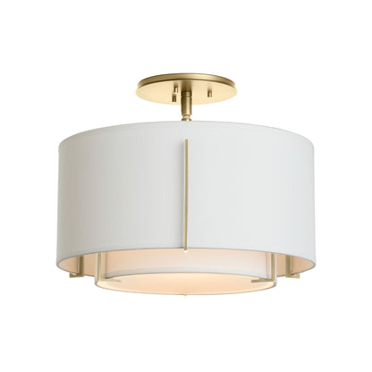 Exos Double Shade Semi Flush Mount Ceiling Light in Modern Brass/Natural Anna (Small).